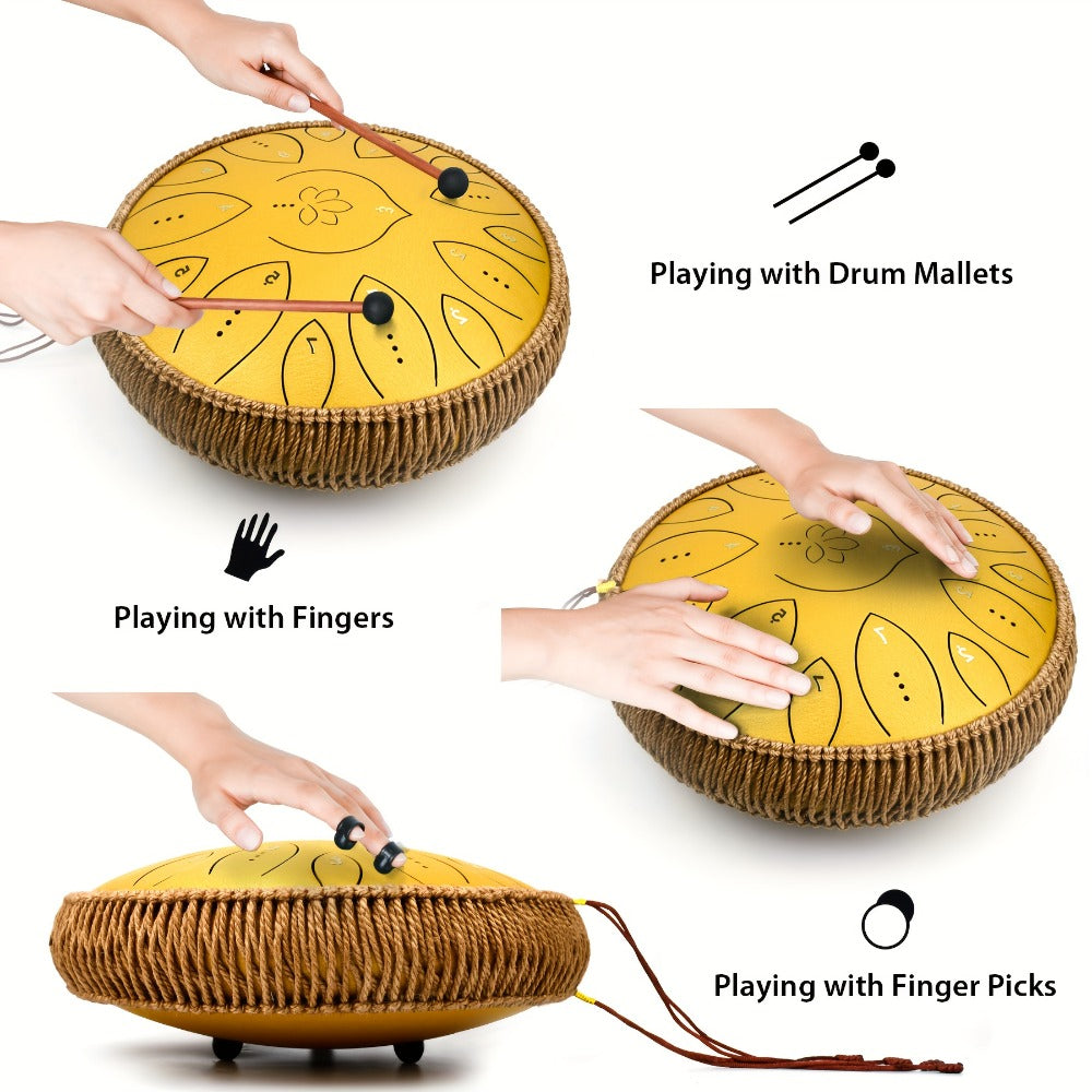 Steel Tongue Drum, 13-Inch 15-Note C Major Set with Mallets and Songbook detail image - detail view 9