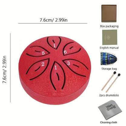 Steel Tongue Drum, 3-Inch 6-Tone Mini Set with Mallets and Learning Guide detail image - detail view 16