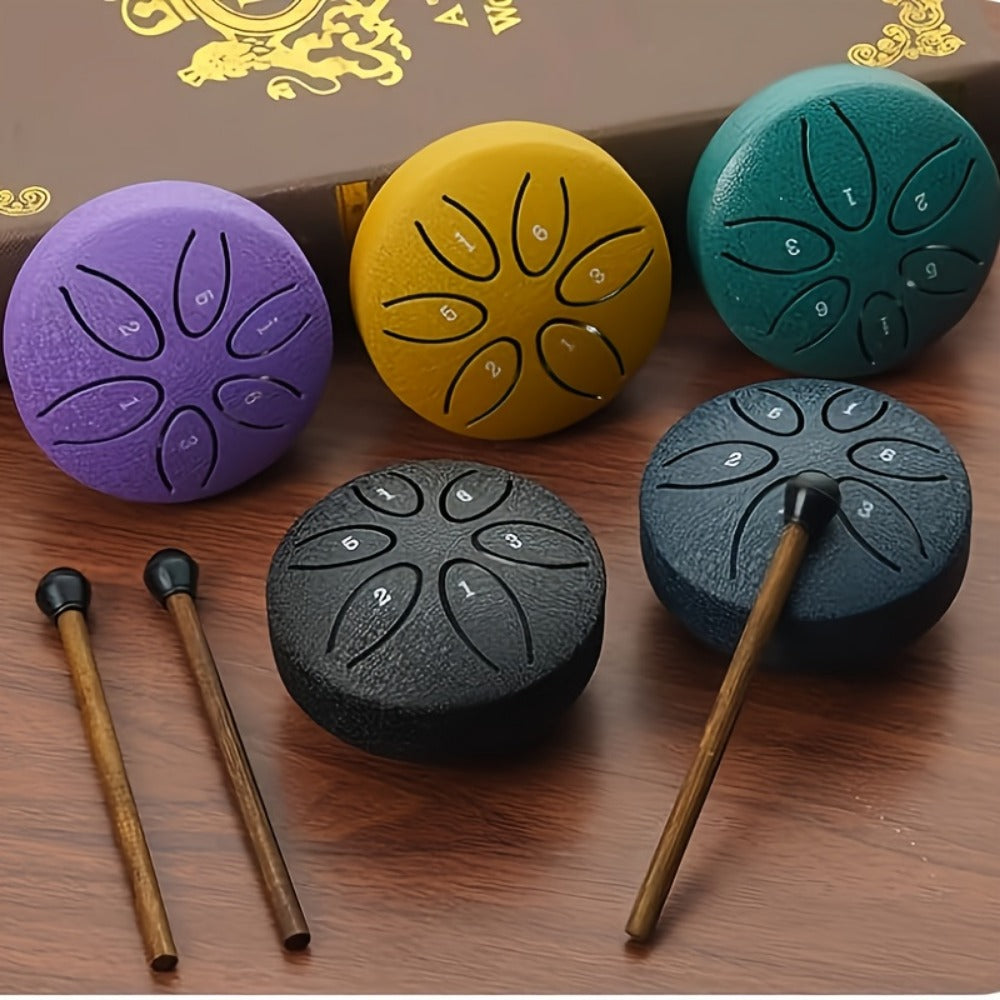 Steel Tongue Drum, 3-Inch 6-Tone Mini Set with Mallets and Learning Guide detail image - detail view 4