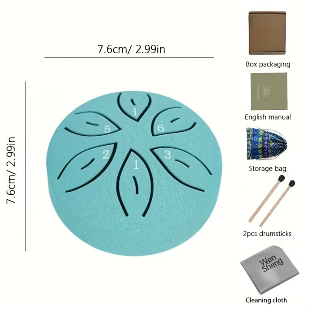 Steel Tongue Drum, 3-Inch 6-Tone Mini Set with Mallets and Learning Guide detail image - detail view 5