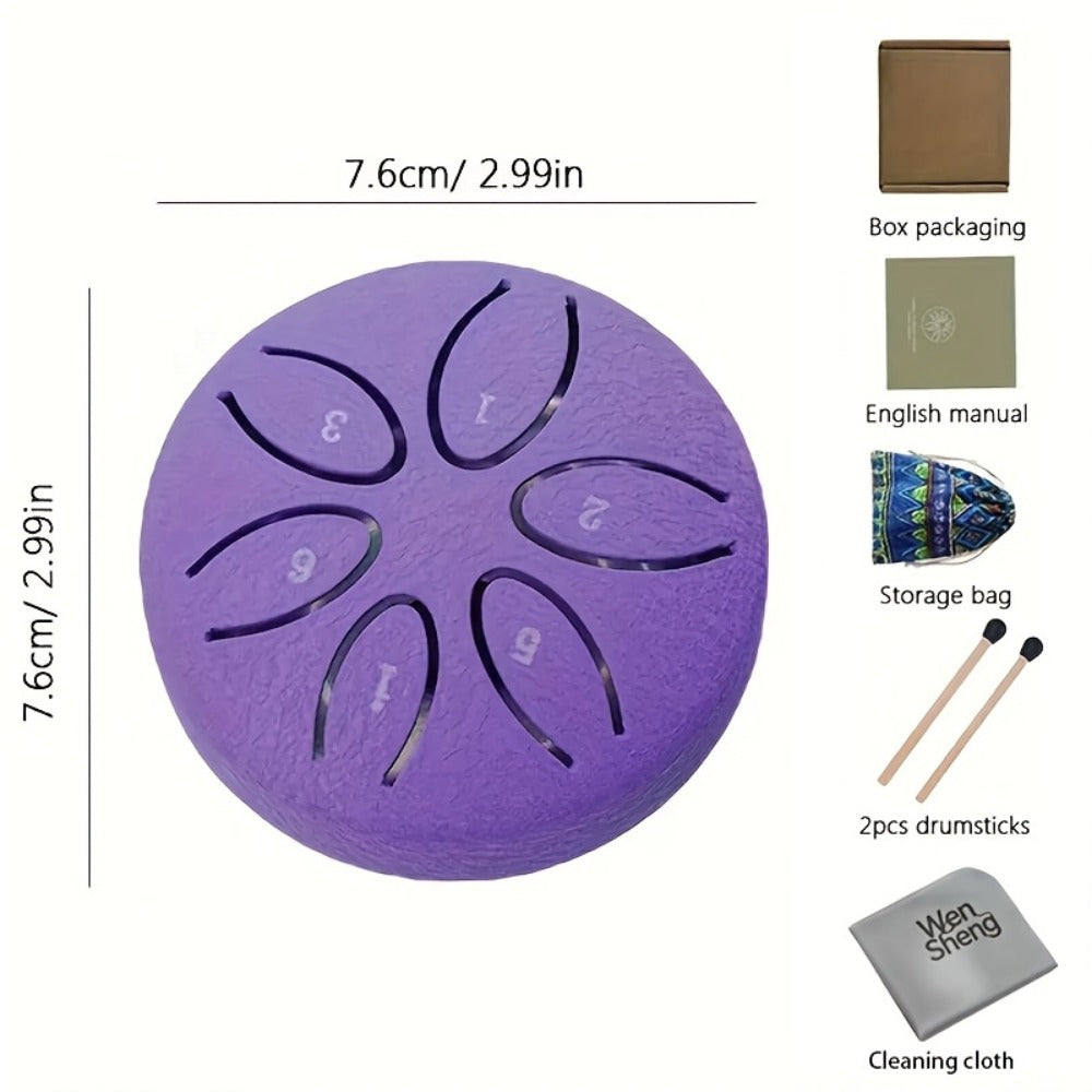 Steel Tongue Drum, 3-Inch 6-Tone Mini Set with Mallets and Learning Guide detail image - detail view 9