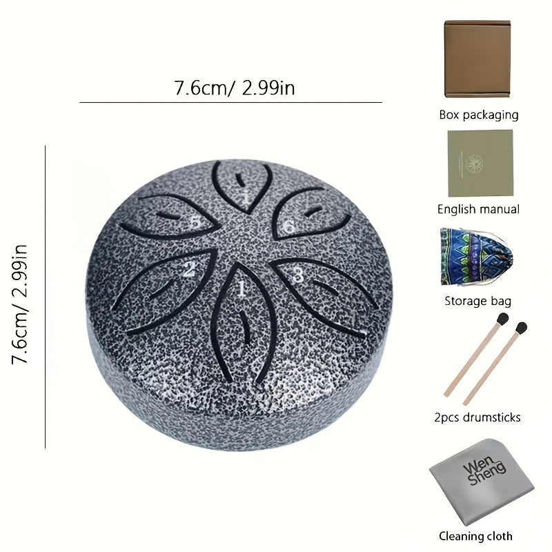Steel Tongue Drum, 3-Inch 6-Note shown in the X Leaf-Silvery, 1 option