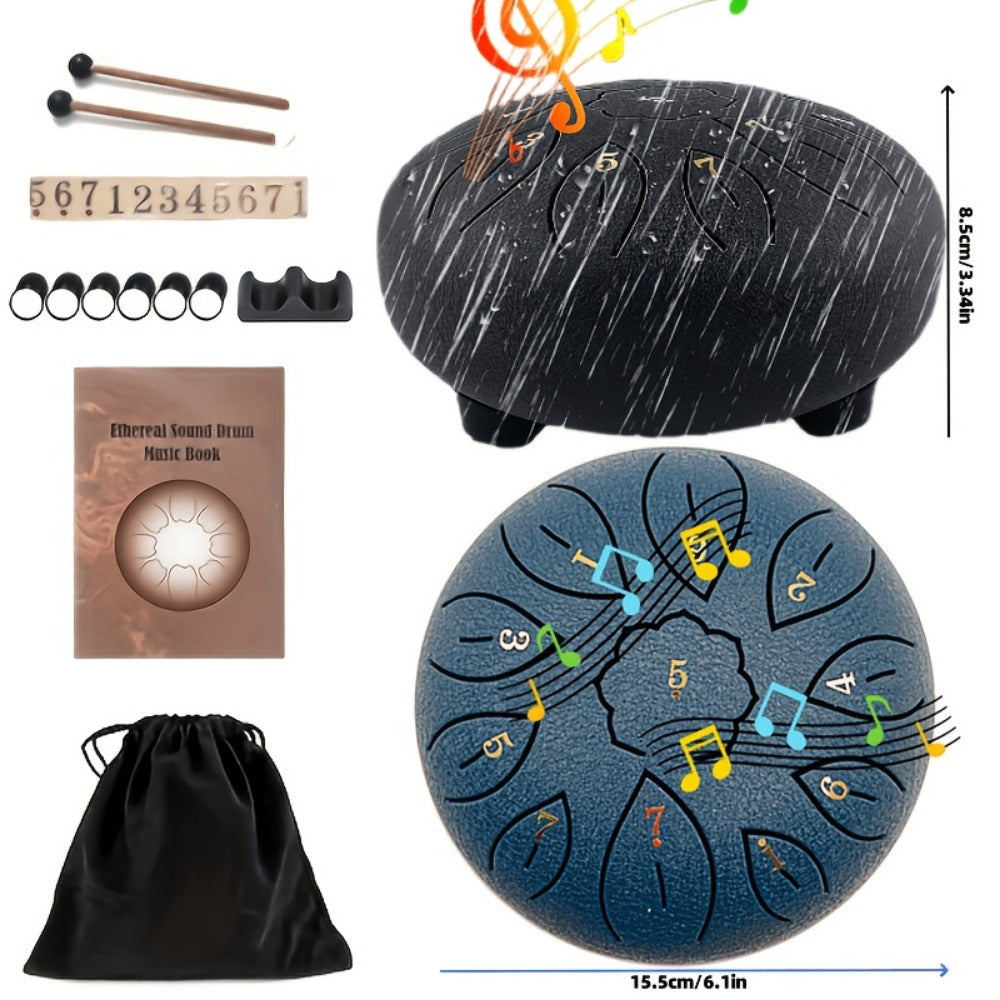 Steel Tongue Drum, 6-Inch 11-Note Set with Drumstick, Bag and Music Book detail image