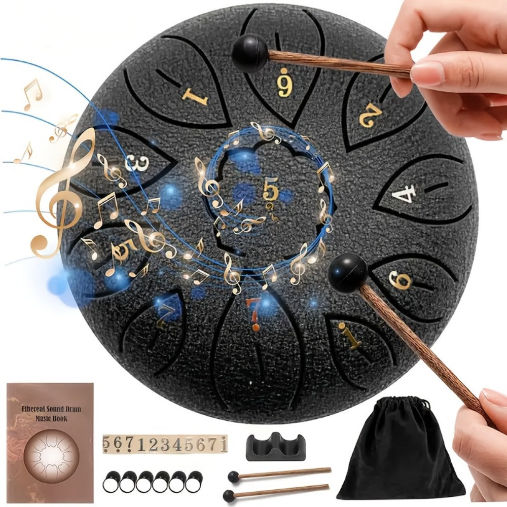 Steel Tongue Drum, 6-Inch 11-Note Set with Drumstick, Bag and Music Book detail image - detail view 3