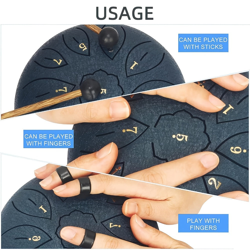 Steel Tongue Drum, 6-Inch 11-Note Set with Drumstick, Bag and Music Book detail image - detail view 7