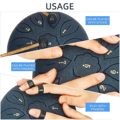 Steel Tongue Drum, 6-Inch 11-Note Set with Drumstick, Bag and Music Book detail image - detail view 7