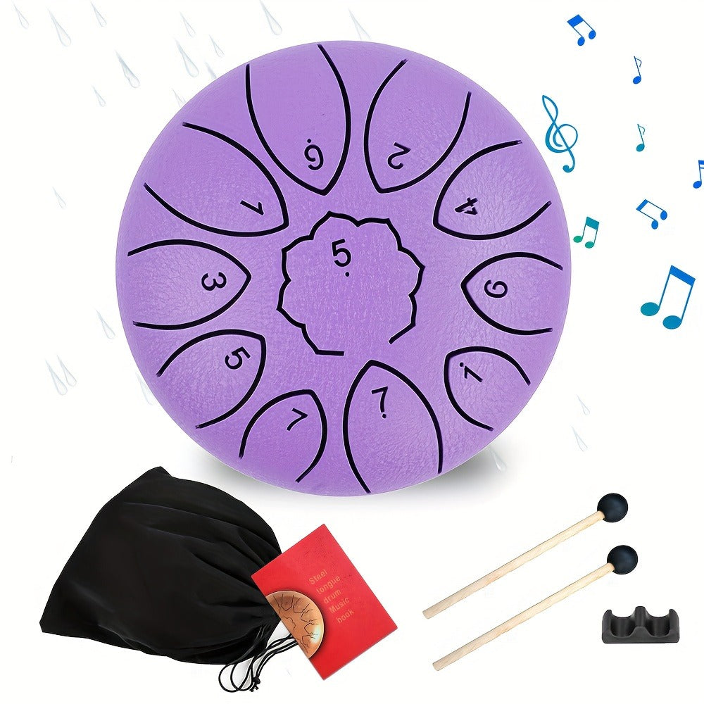 Steel Tongue Drum, 6-Inch 11-Note Set with Drumsticks and Music Book detail image - detail view 10