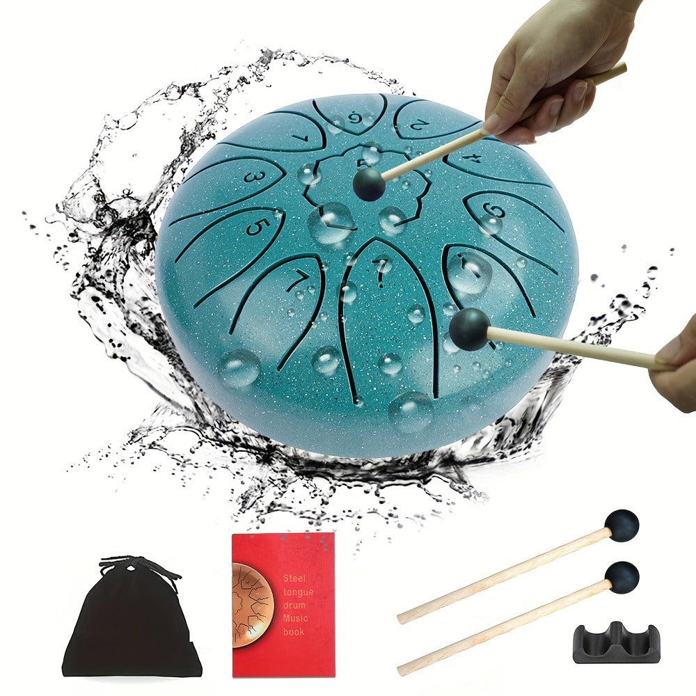 Steel Tongue Drum, 6-Inch 11-Note Set with Drumsticks and Music Book detail image - detail view 15