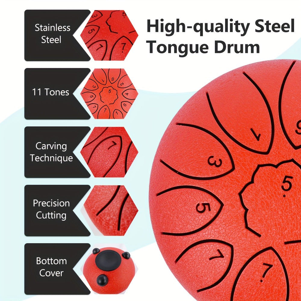 Steel Tongue Drum, 6-Inch 11-Note Set with Drumsticks and Music Book detail image - detail view 7
