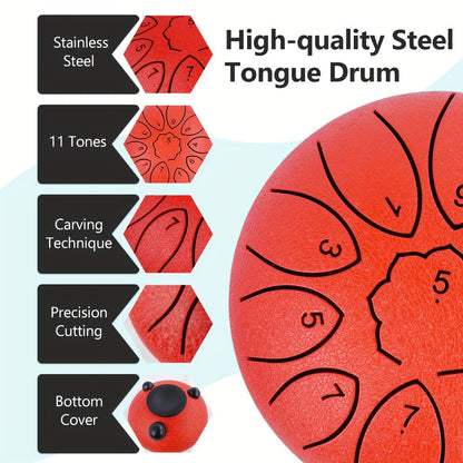 Steel Tongue Drum, 6-Inch 11-Note Set with Drumsticks and Music Book detail image - detail view 7