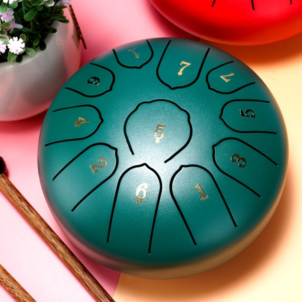 Steel Tongue Drum, 6-Inch 11-Tone Set with Tote, Mallets and Finger Cots detail image - detail view 4