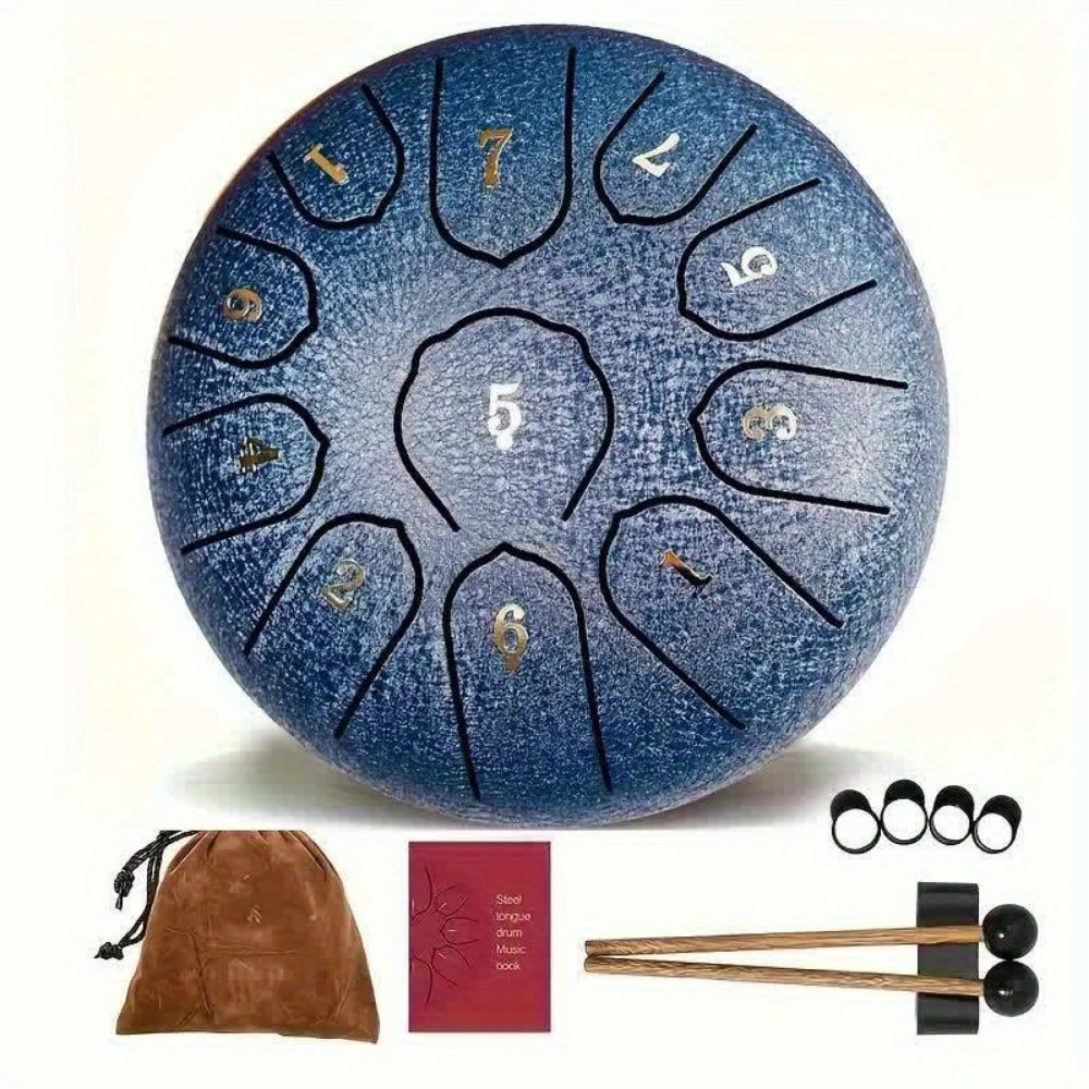Steel Tongue Drum, 6-Inch 11-Tone Set with Tote, Mallets and Finger Cots detail image - detail view 9