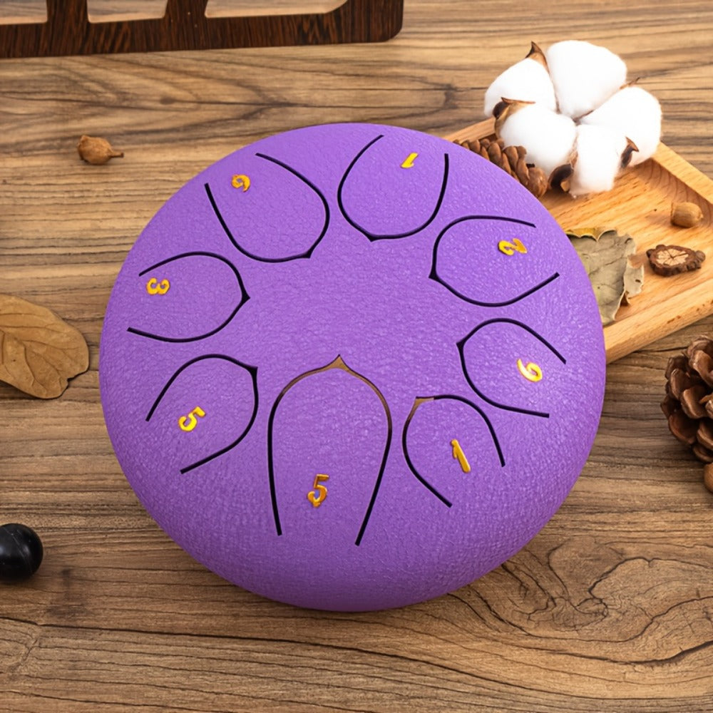 Steel Tongue Drum, 6-Inch 8-Tone Hand Drum with Mallet and Sheet Music detail image - detail view 12