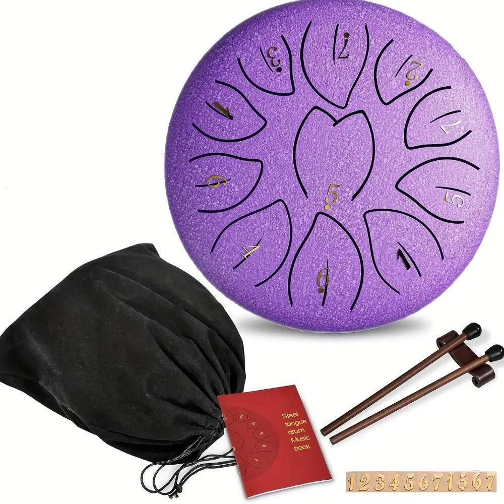 Steel Tongue Drum, 6-Inch 8-Tone Hand Drum with Mallet and Sheet Music detail image - detail view 14