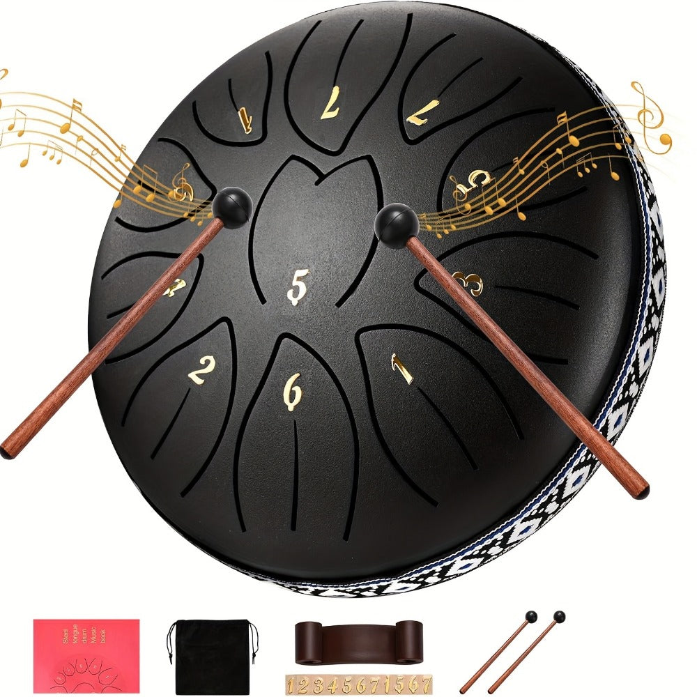 Steel Tongue Drum, 6-Inch 8-Tone Hand Drum with Mallet and Sheet Music detail image - detail view 17