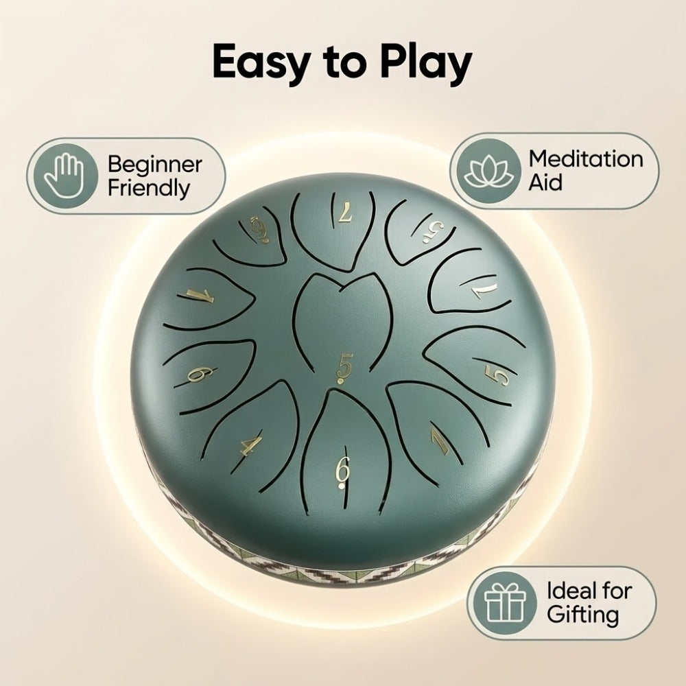 Steel Tongue Drum, 6-Inch 8-Tone Hand Drum with Mallet and Sheet Music detail image - detail view 6