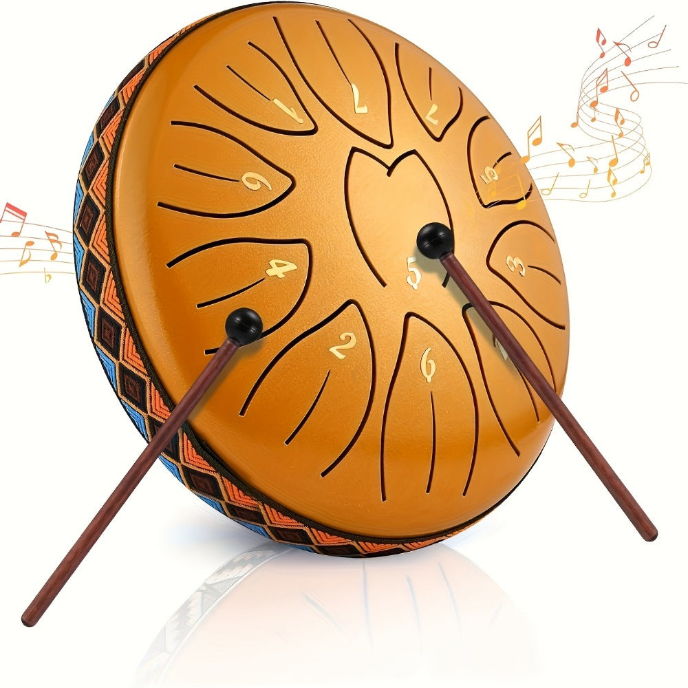 Steel Tongue Drum, 6-Inch 8-Tone Hand Drum with Mallet and Sheet Music detail image - detail view 8