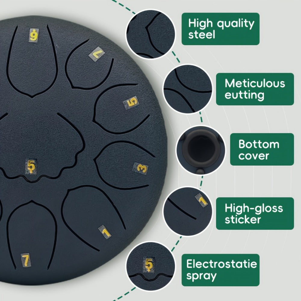 Steel Tongue Drum, 8-Inch 11-Note Rain Drum Set with Bag and Mallet Holder detail image - detail view 13