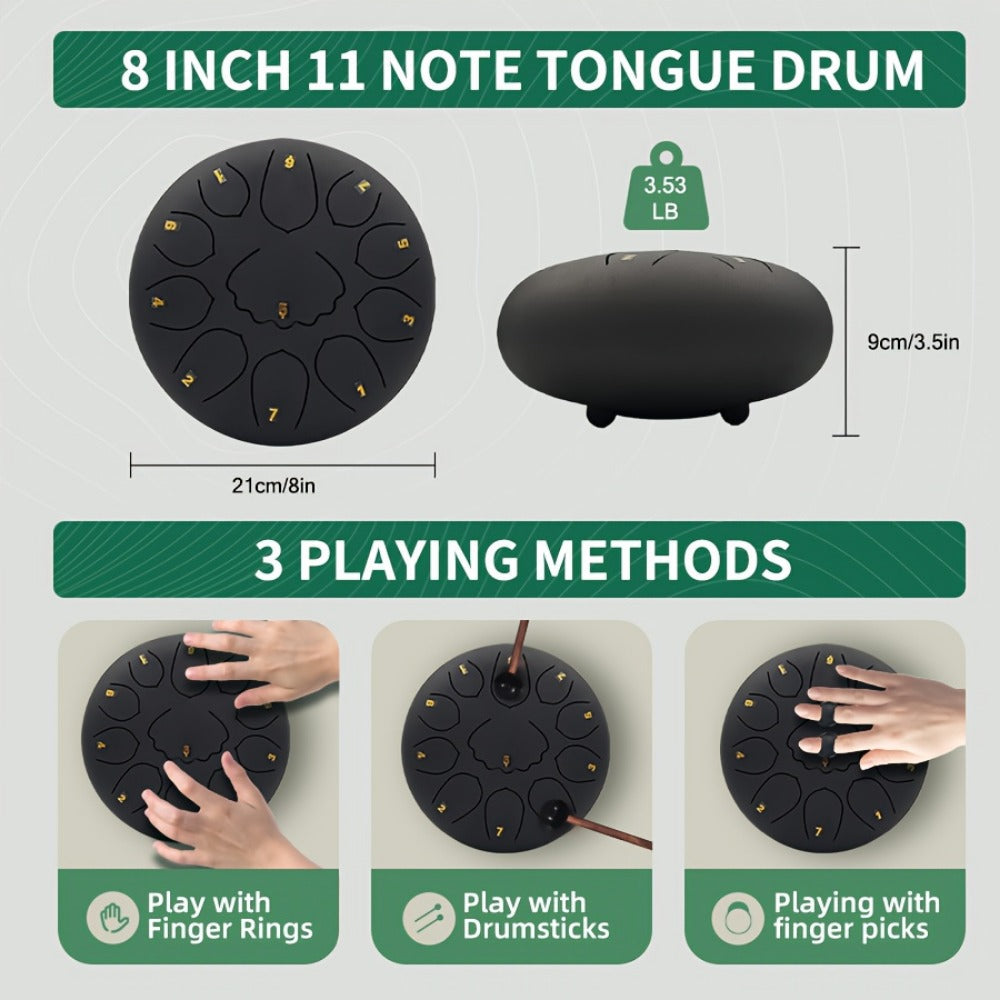 Steel Tongue Drum, 8-Inch 11-Note Rain Drum Set with Bag and Mallet Holder detail image - detail view 15
