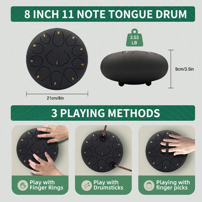 Steel Tongue Drum, 8-Inch 11-Note Rain Drum Set with Bag and Mallet Holder detail image - detail view 15