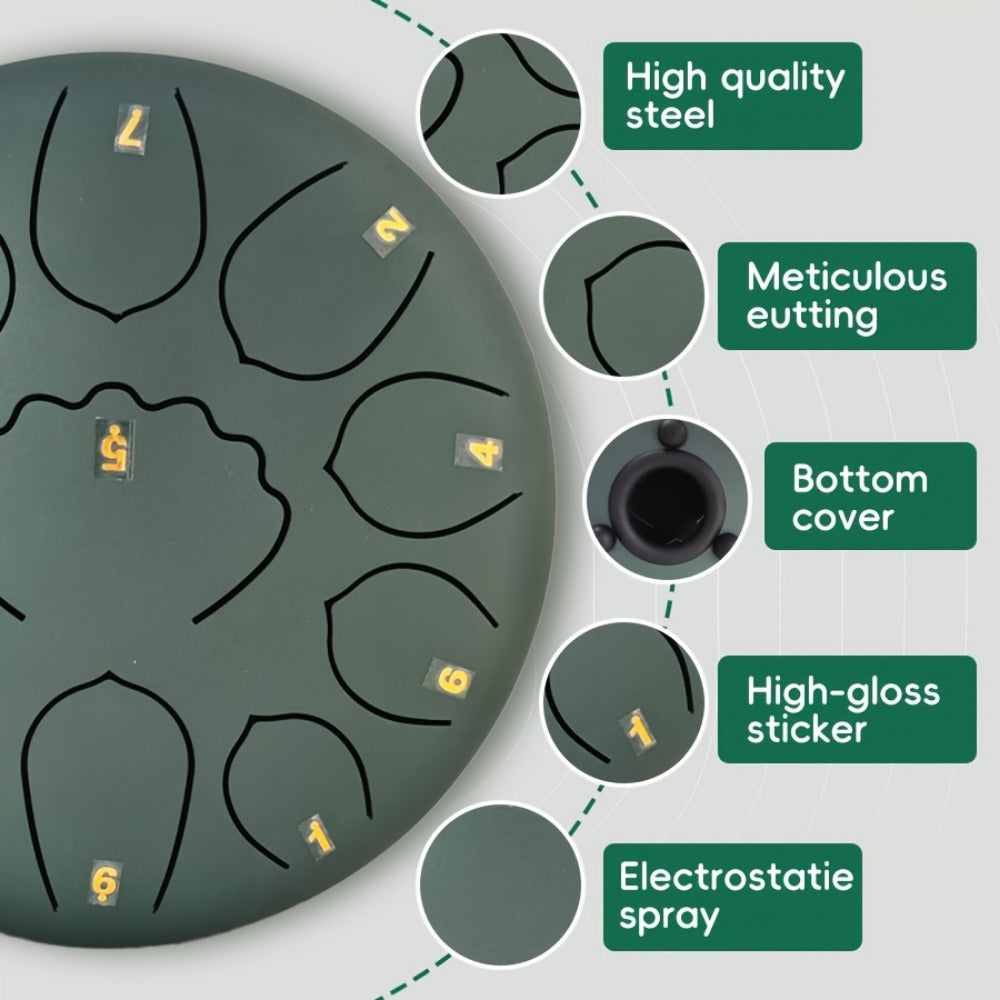 Steel Tongue Drum, 8-Inch 11-Note Rain Drum Set with Bag and Mallet Holder detail image