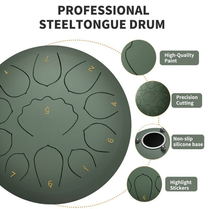 Steel Tongue Drum, 8-Inch 11-Tone Set with Bag, Mallets and Music Book detail image - detail view 4
