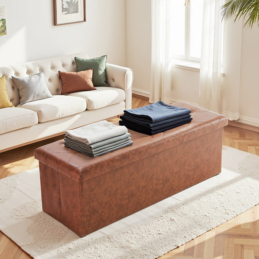 Storage Ottoman, 660 LB Weight Capacity with PVC Leather Easy-Clean Surface, Large shown in the main product view