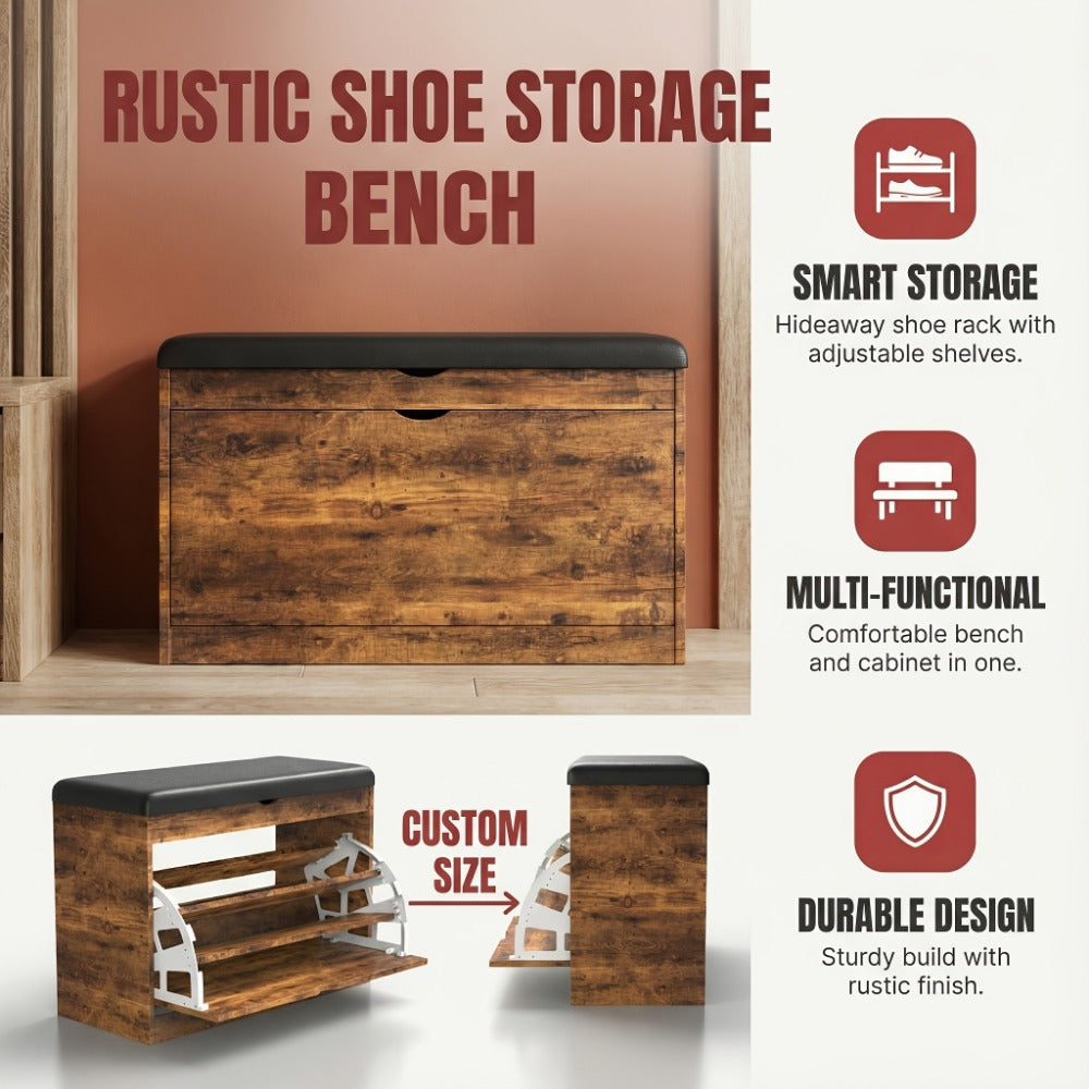 Storage Stool with Hidden Storage and Padded Seat for Entryway detail image - detail view 11