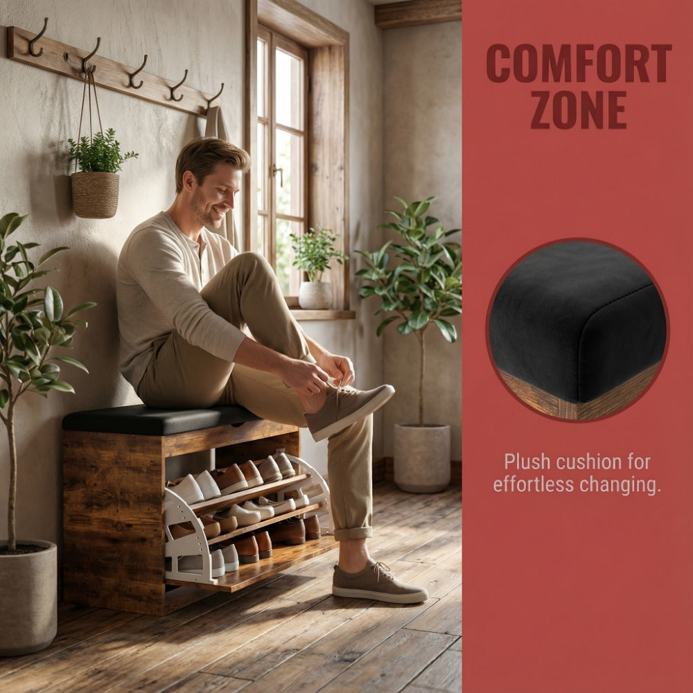 Storage Stool with Hidden Storage and Padded Seat for Entryway detail image - detail view 12