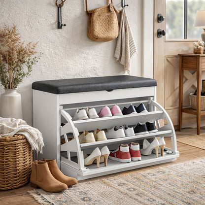 Storage Stool with Hidden Storage and Padded Seat for Entryway detail image