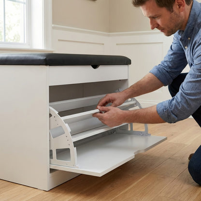 Storage Stool with Hidden Storage and Padded Seat for Entryway detail image - detail view 4