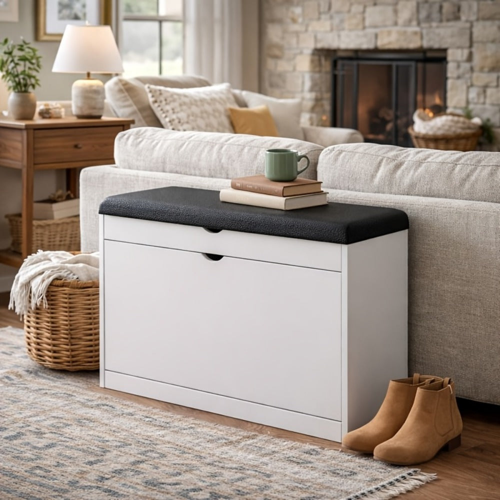 Storage Stool with Hidden Storage and Padded Seat for Entryway detail image - detail view 7