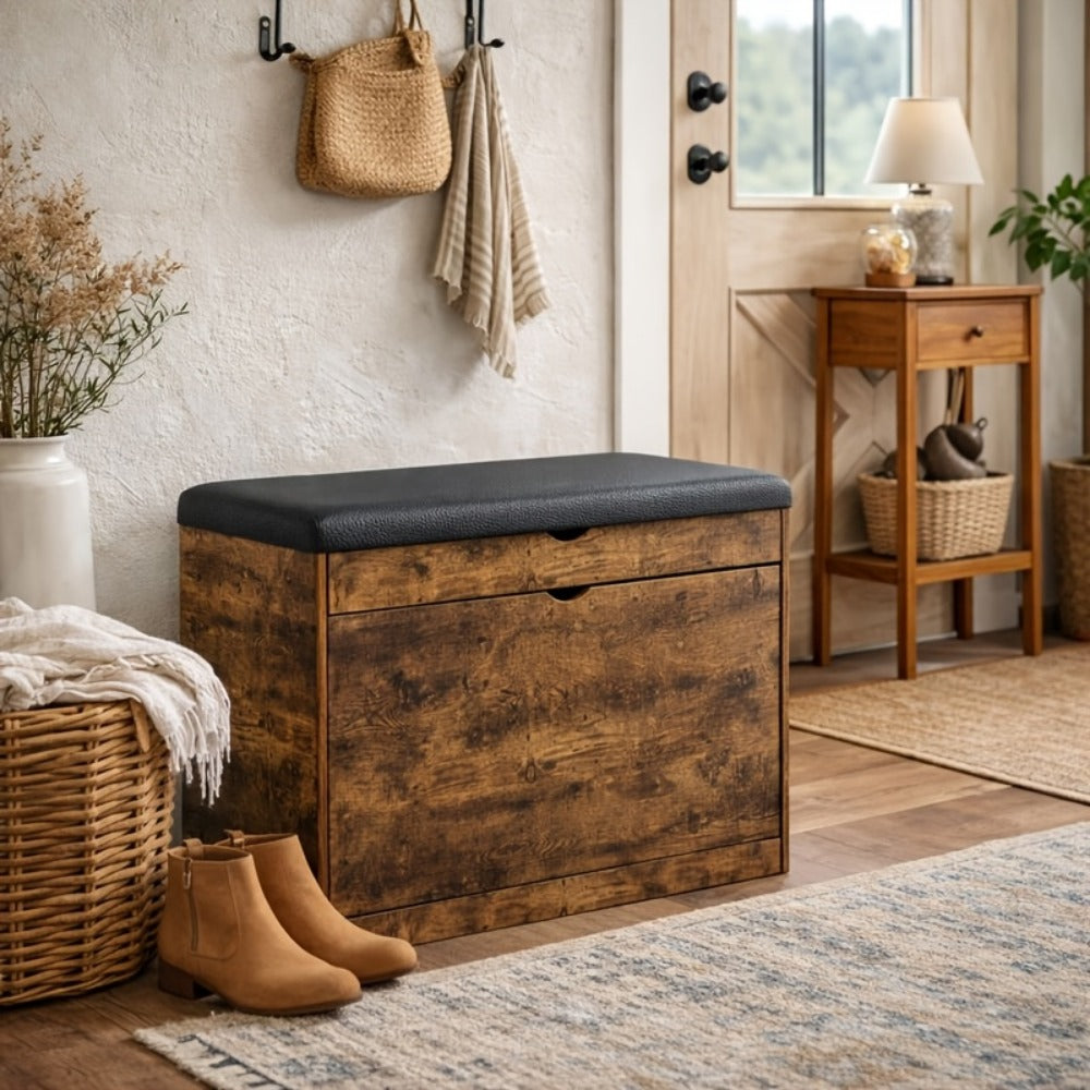 Storage Stool with Hidden Storage and Padded Seat for Entryway detail image - detail view 9