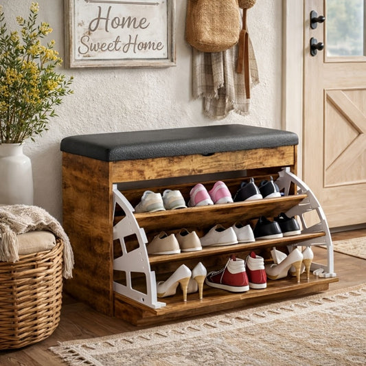 Storage Stool, Shoe Cabinet with Hidden Compartment & Thickened Cushion - Compact Entryway shown in the main product view