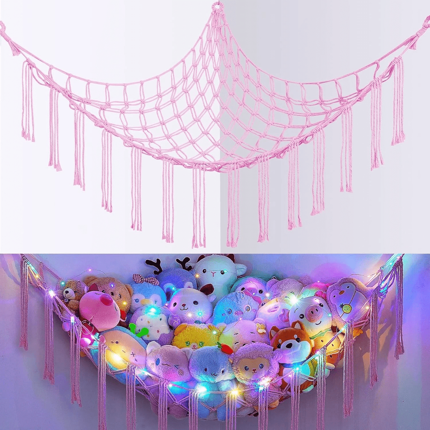 Stuffed Animal Storage Hammock with LED Lighting and Washable Cover for Kids' Room detail image - detail view 17