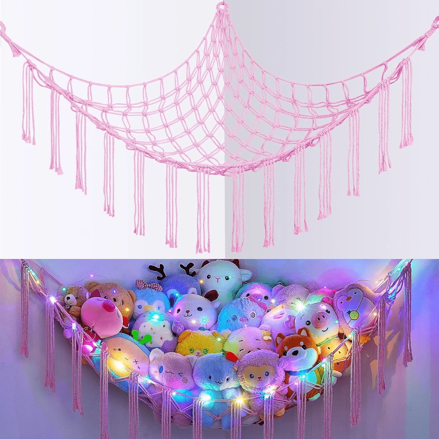 Stuffed Animal Storage Hammock with LED Lighting and Washable Cover for Kids' Room detail image - detail view 17