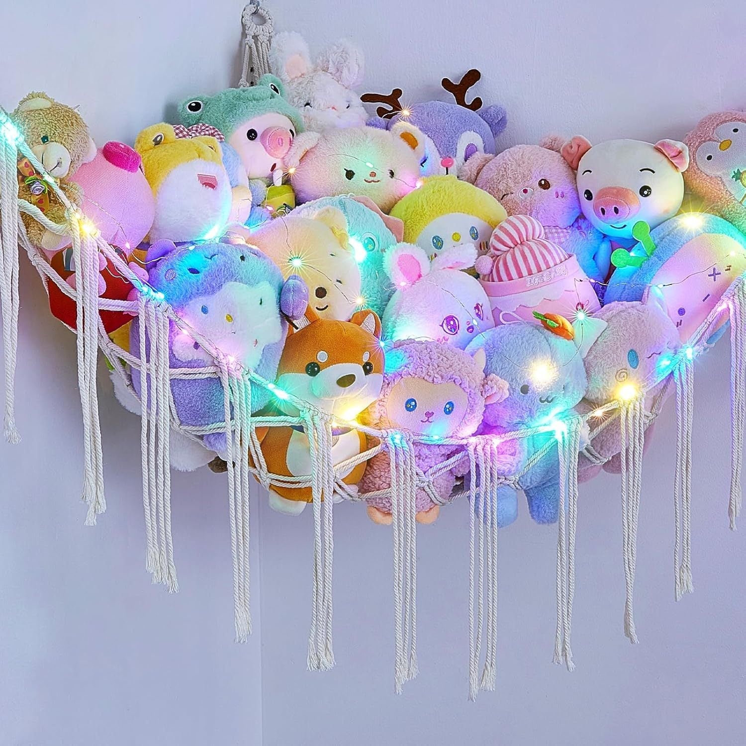 Stuffed Animal Storage Hammock with LED Lighting and Washable Cover for Kids' Room detail image