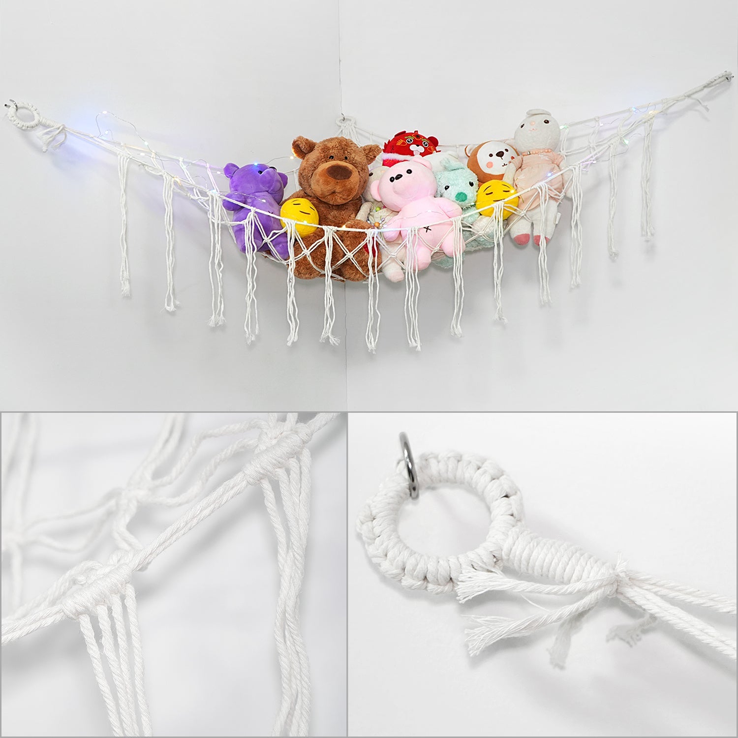 Stuffed Animal Storage Hammock with LED Lighting and Washable Cover for Kids' Room detail image - detail view 3