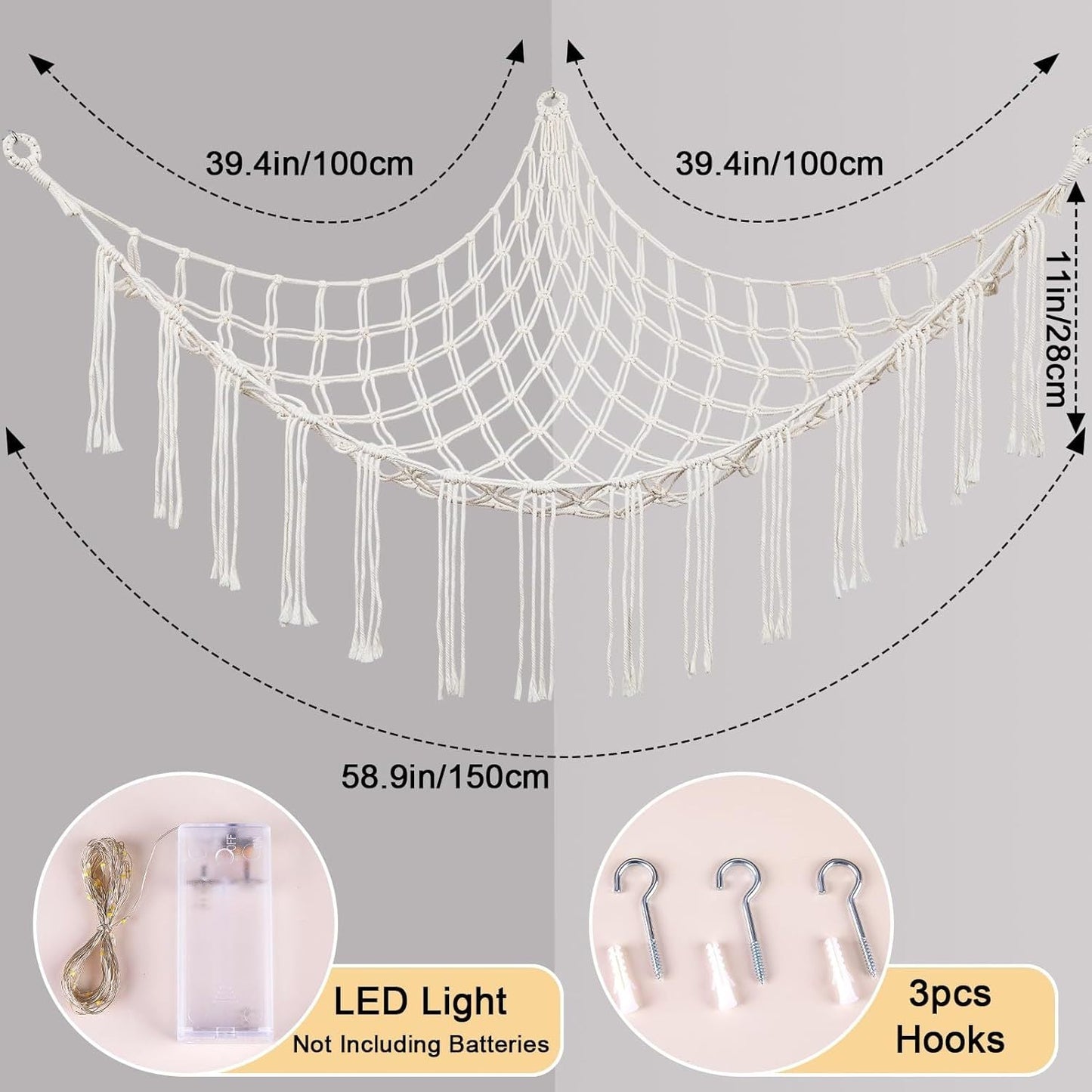 Stuffed Animal Storage Hammock with LED Lighting and Washable Cover for Kids' Room detail image - detail view 5