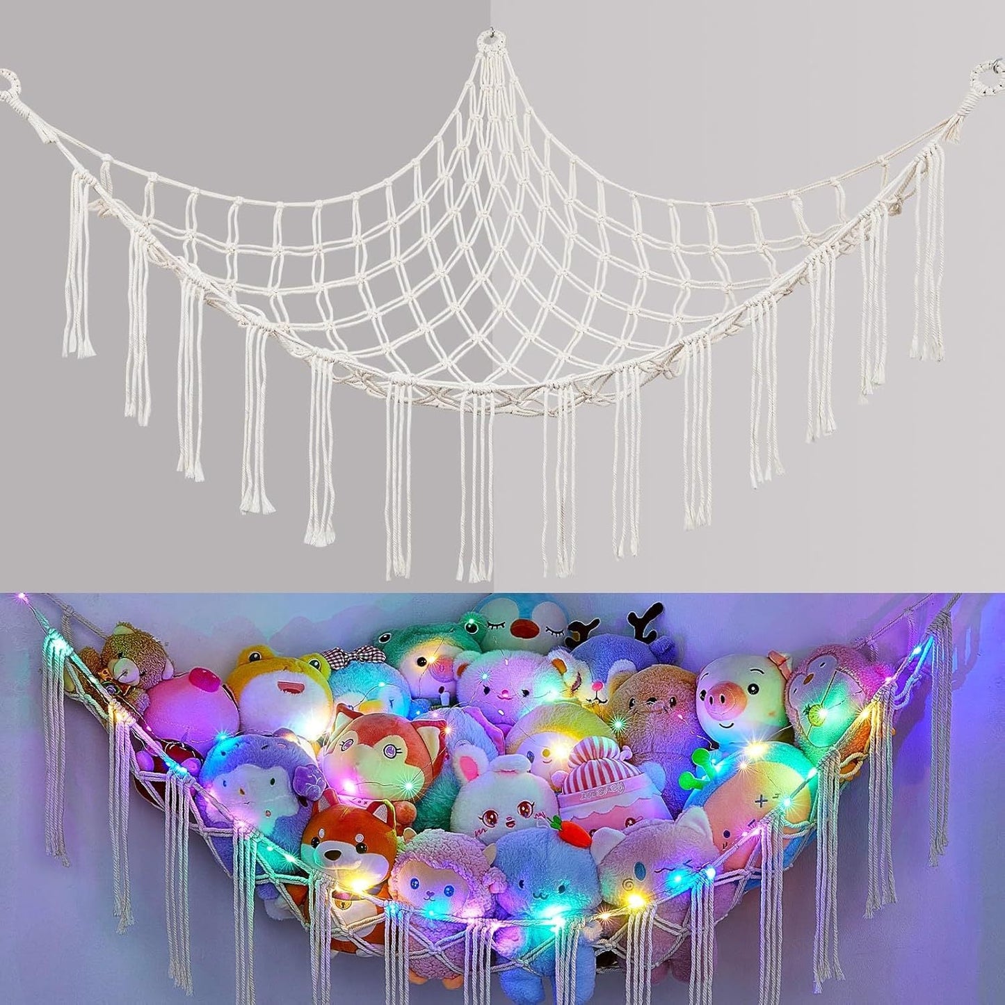 Stuffed Animal Storage Hammock with LED Lighting and Washable Cover for Kids' Room detail image - detail view 7