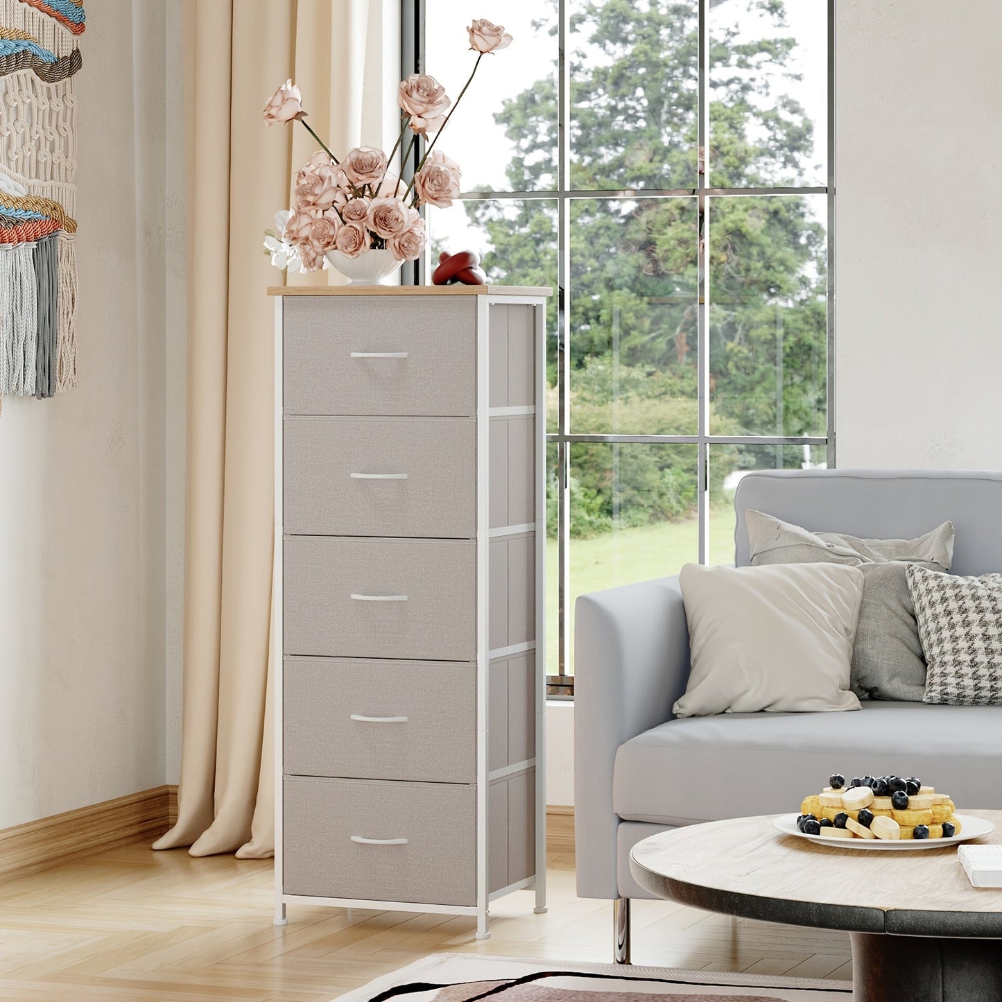 Dresser shown in the Ash Gray, 5 Drawers option