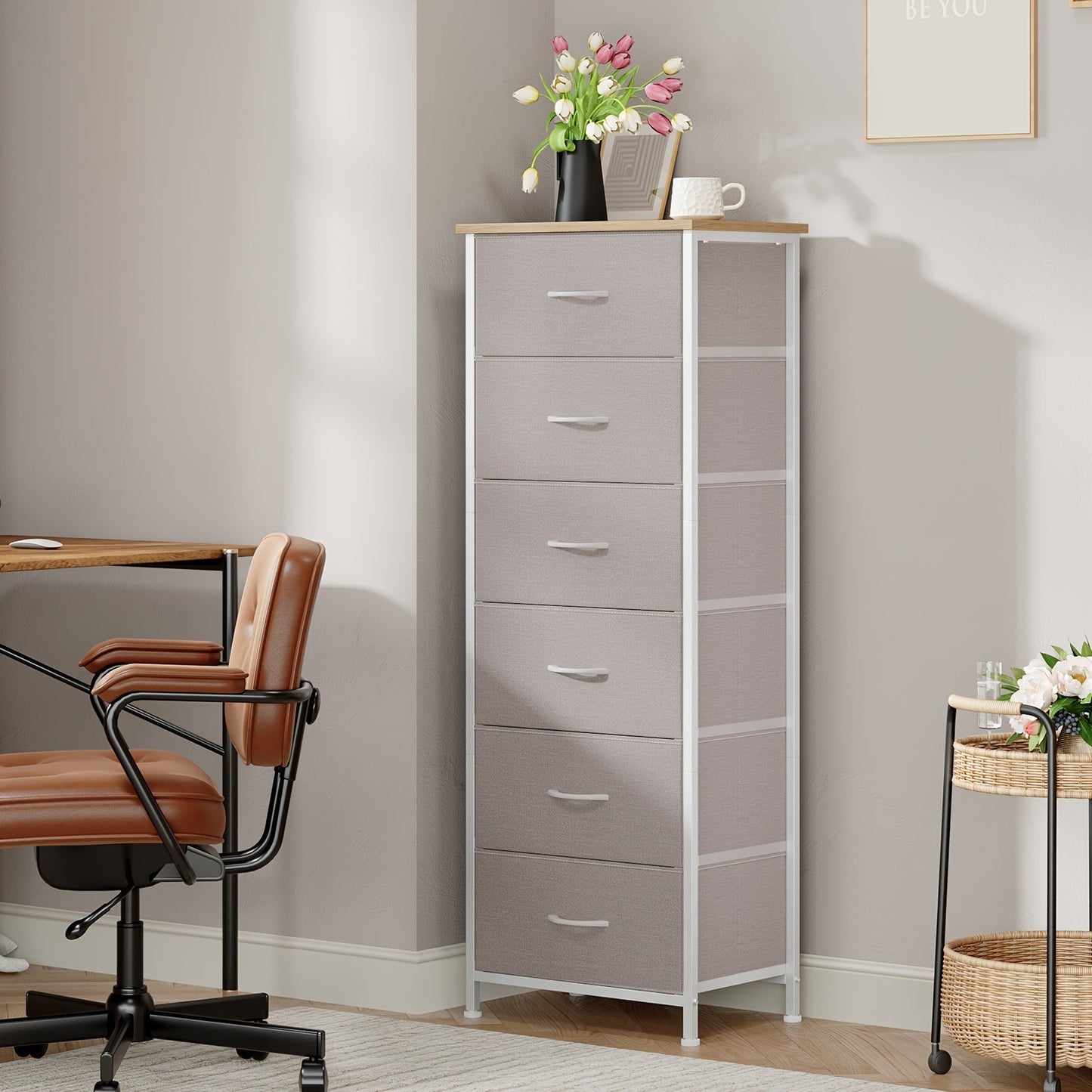 Dresser shown in the Ash Gray, 6 Drawers option