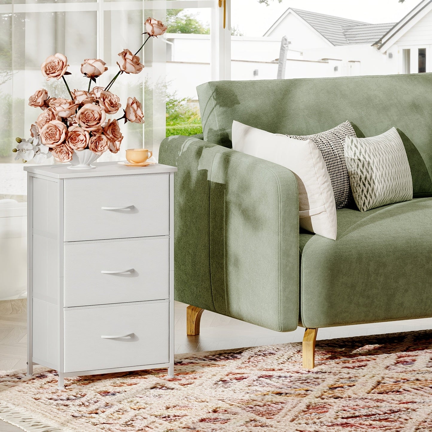 Dresser shown in the White Leather, 3 Drawers option