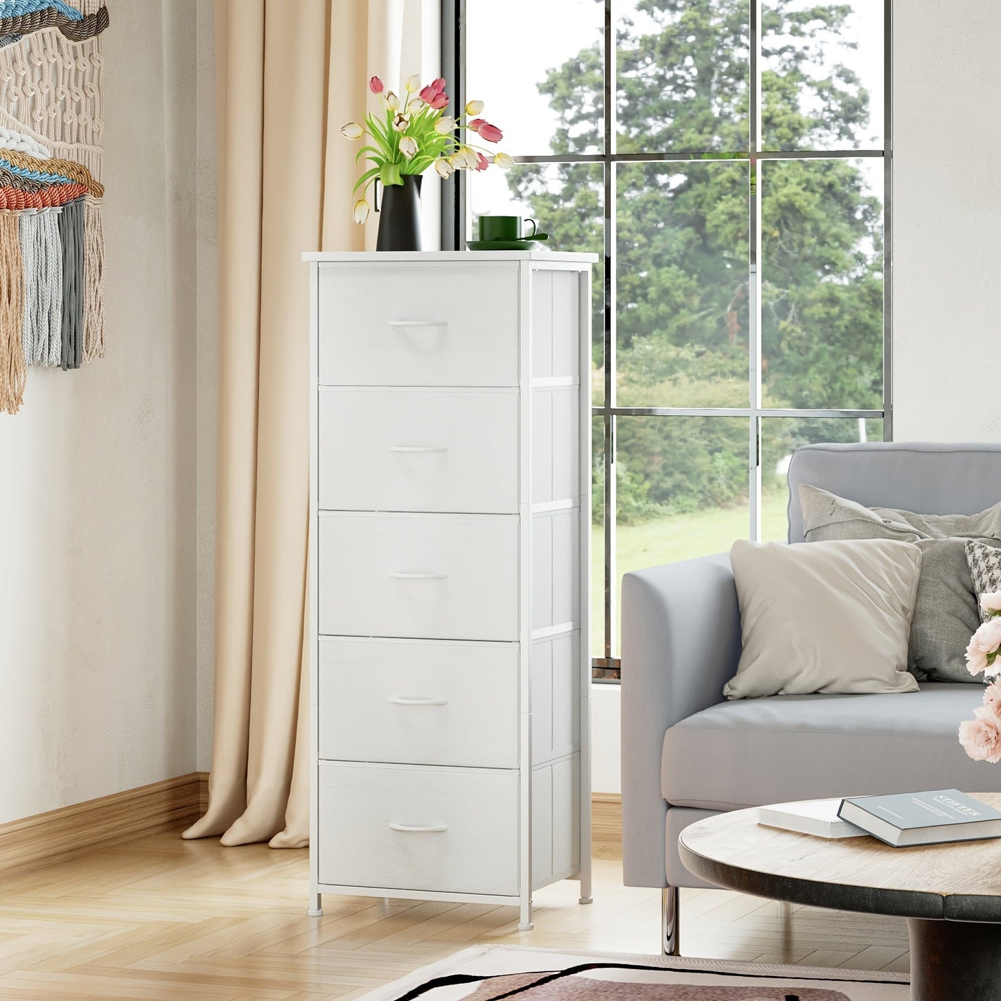 Dresser shown in the White Leather, 5 Drawers option