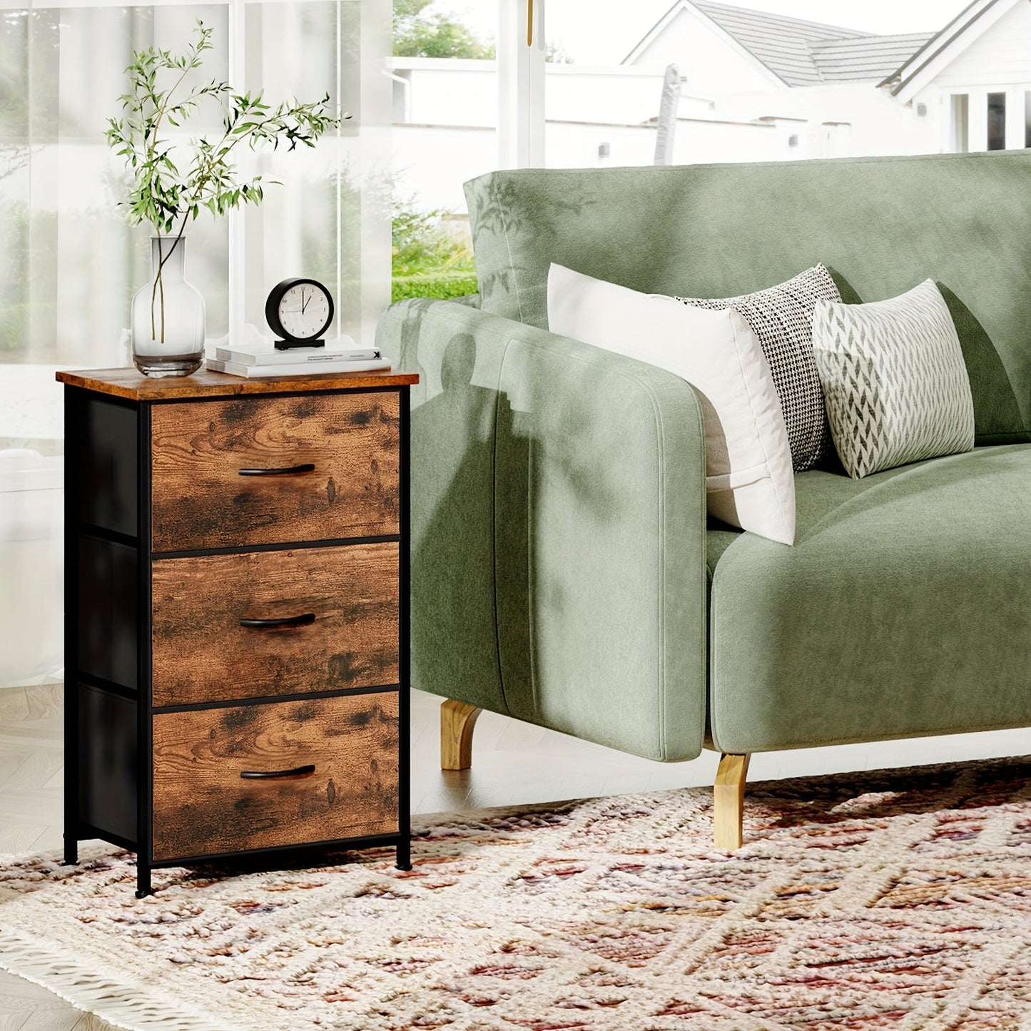 Dresser shown in the Wood Grain Print, 3 Drawers option