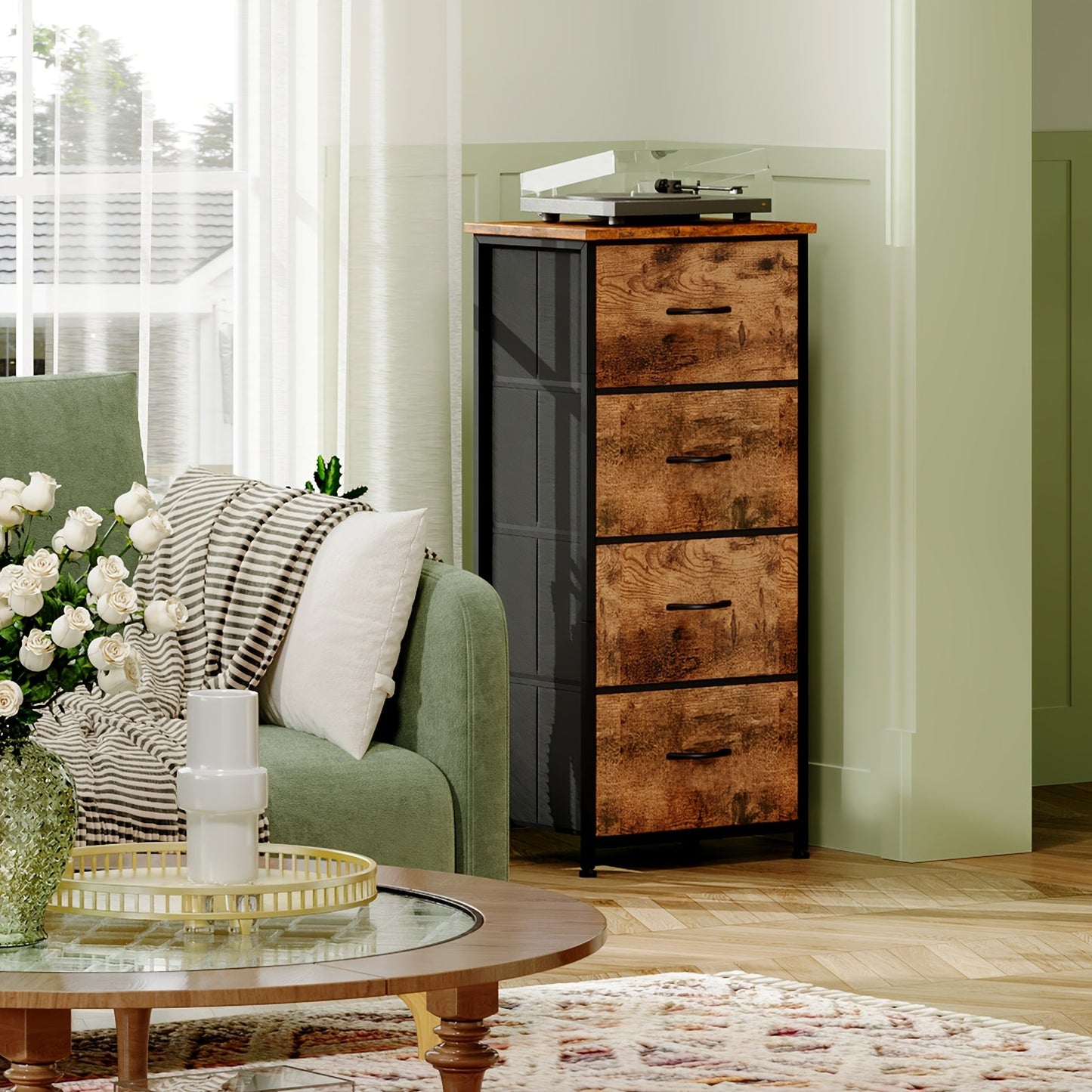 Dresser shown in the Wood Grain Print, 4 Drawers option