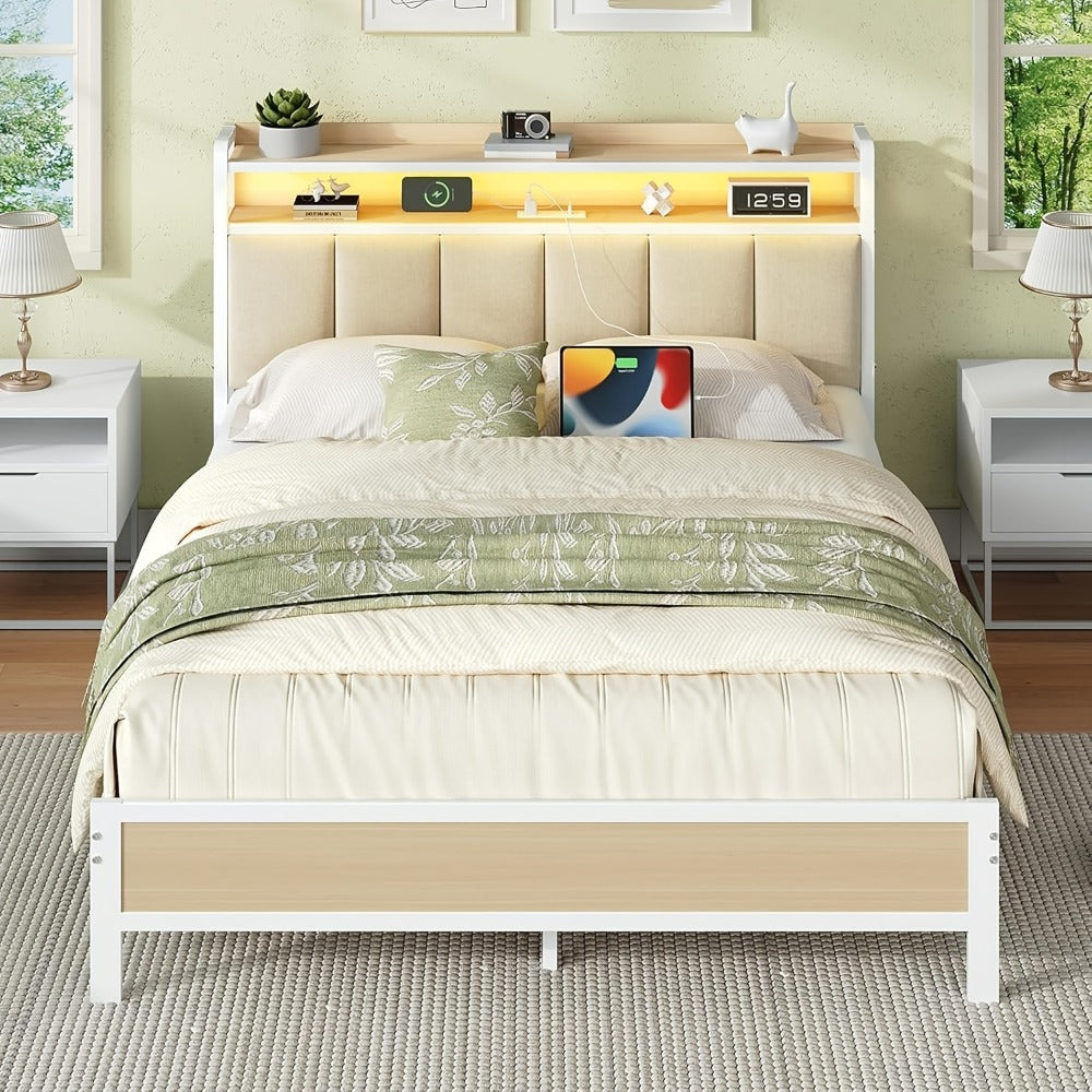 Twin Queen Bed Frame with Charging Station for Bedroom Comfort and Support detail image - detail view 10