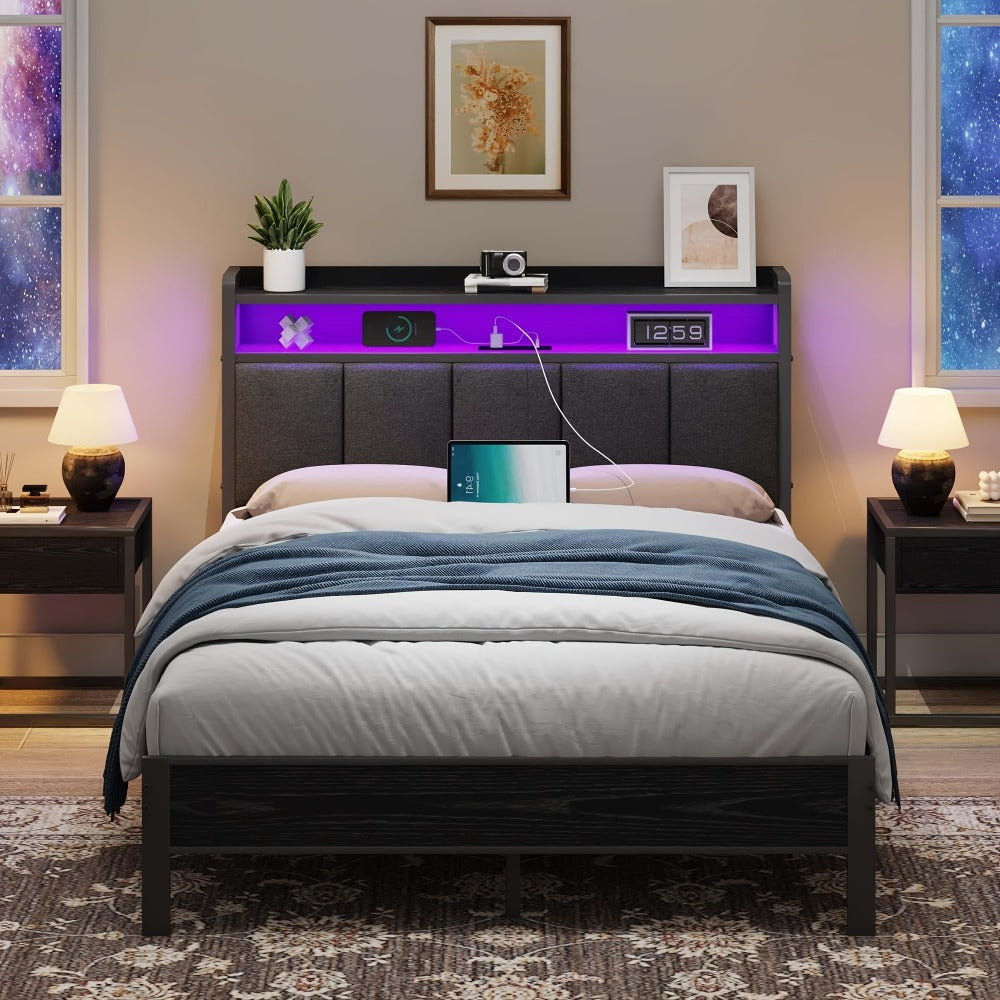 Twin Queen Bed Frame with Charging Station for Bedroom Comfort and Support detail image - detail view 11