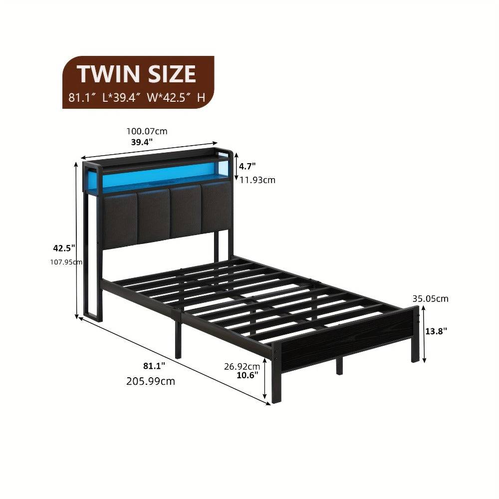 Twin Queen Bed Frame with Charging Station for Bedroom Comfort and Support detail image - detail view 12