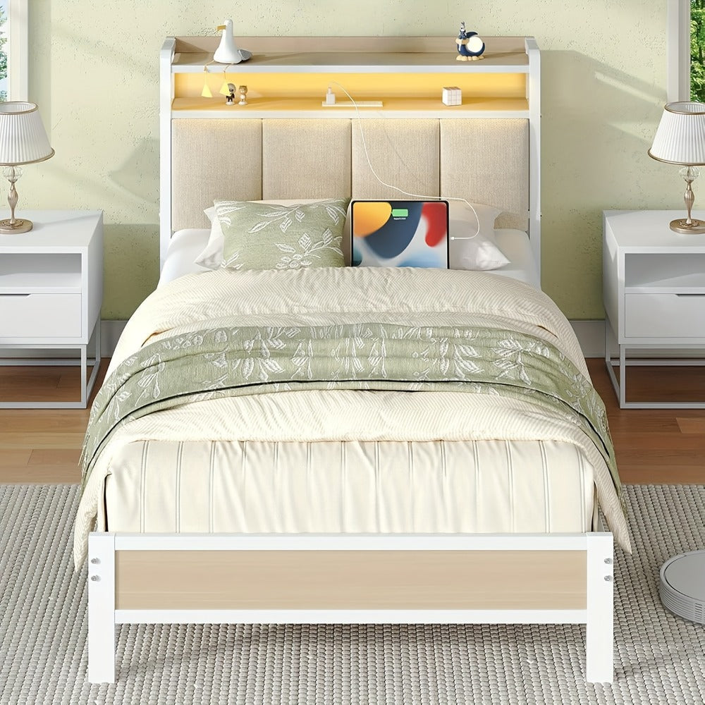 Twin Queen Bed Frame with Charging Station for Bedroom Comfort and Support detail image - detail view 15